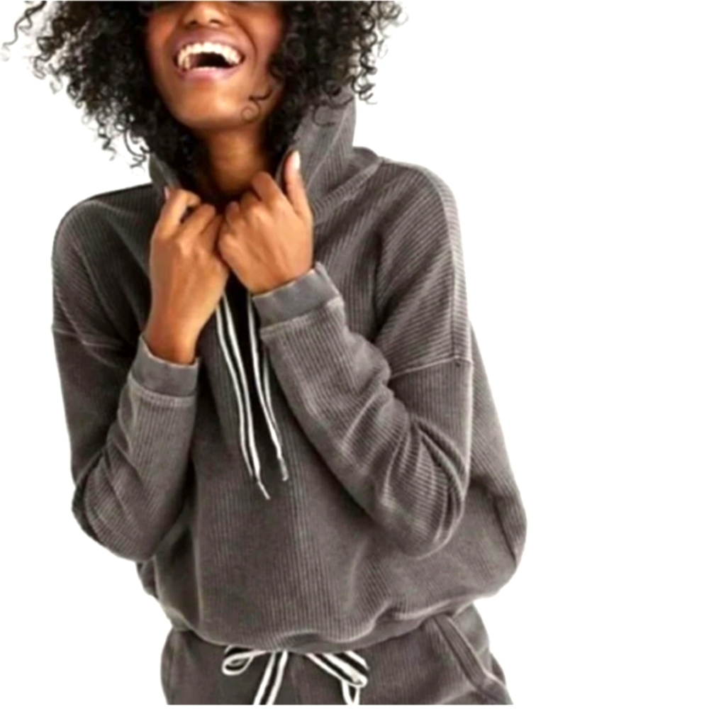 Aerie New Love corded hoodie Sweatshirt Ribbed grey Small Distressed Relaxed